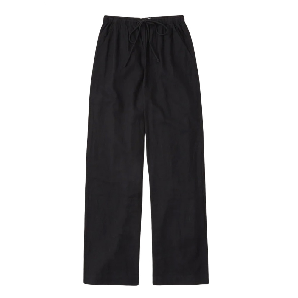 Abercrombie & Fitch Linen-Blend Pull-On Wide Leg Pant Black PETITE